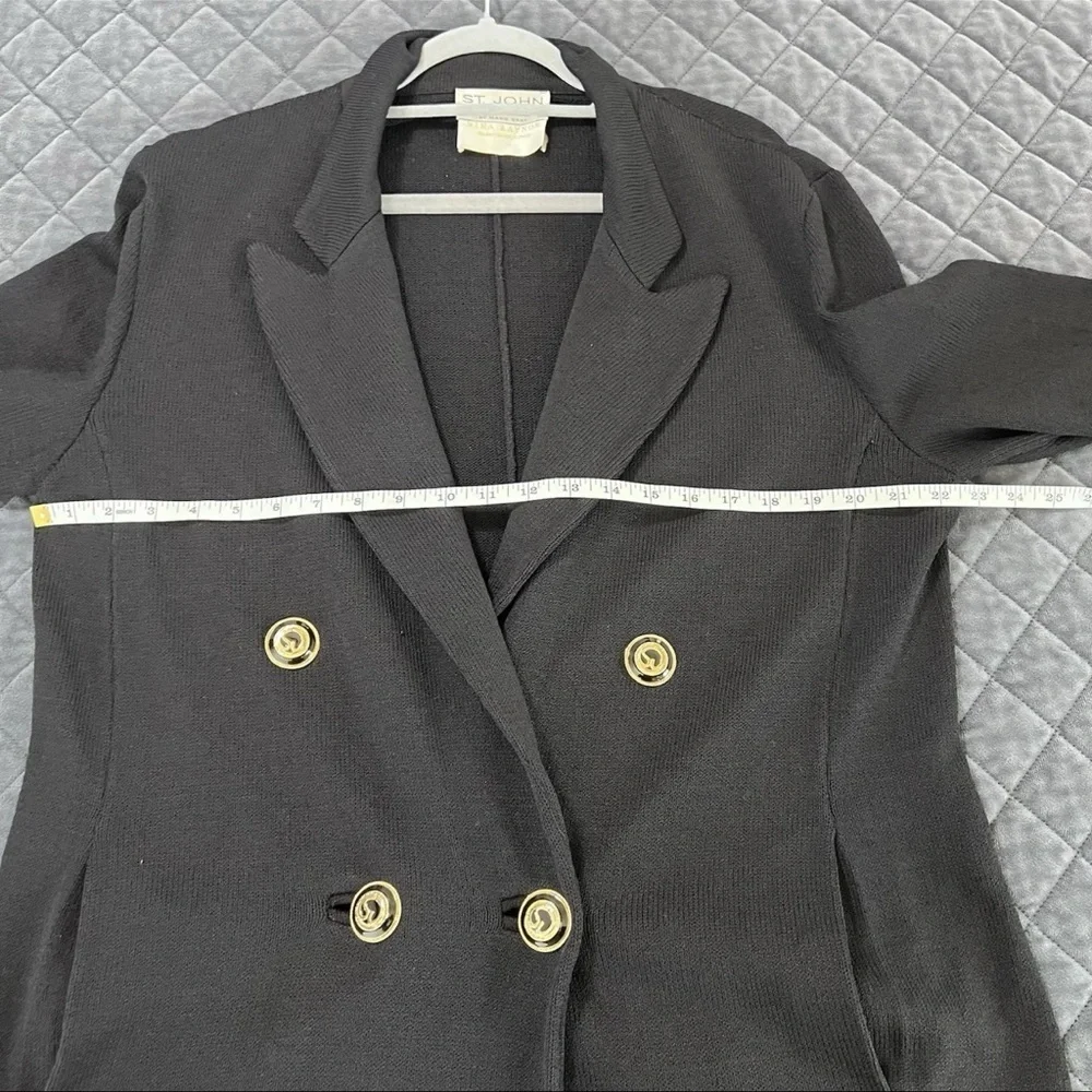 St. John Santana Knit Long Blazer Jacket Women 8 Luxury Old Money Black